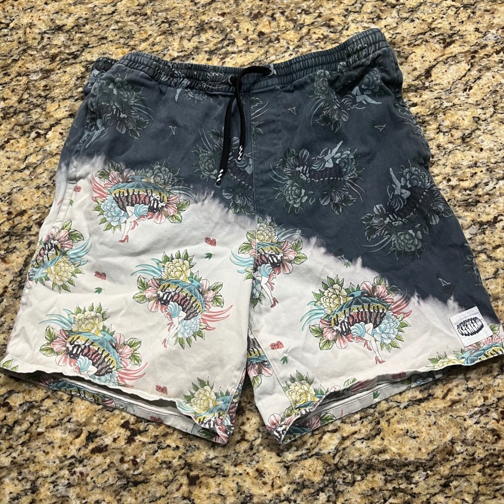 Icecream Billionaire Boys Club Men XL Dip Floral Graphic Shorts Charcoal White
